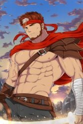 1boy abs bara beard biceps clothing hidekiryouji male male_nipples male_only manly muscular_male nipples pecs red_hair ryuugen_drake