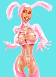 bielegrafics bunny_ears bunnysuit cameltoe large_breasts see-through smile