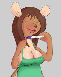 anthro apron big_breasts breasts cleavage female furry kanga large_breasts mammal pregnancy_test tagme winnie_the_pooh_(franchise)