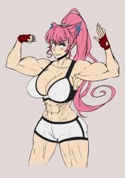 1girls abs animal_ears big_breasts blush breasts cat_ears cleavage collarbone female large_breasts maria_cadenzavna_eve muscles muscular_female pink_hair rust_and_bolts senki_zesshou_symphogear solo symphogear