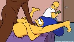 1girls 2boys bed bedroom blue_hair cheating cheating_wife cuckold dark-skinned_male dark_skin female homer_simpson human human_on_human indoors interracial legs_apart lockandlewd male male/female marge_simpson money nude nude_female nude_male open_mouth penis penis_in_pussy pussy rape sex straight straight_sex the_simpsons unseen_male_face yellow_skin