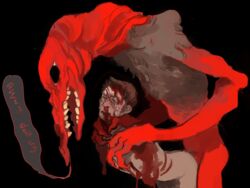 amputee black_background blood brown_hair cuts english_text gay gore hair human male nightmare_fuel nude plain_background red_skin teeth text unknown_species wounded yucky