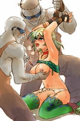 annie_(saga_frontier) blonde_hair blue_eyes bondage breasts choker drooling drugged drugs empty_eyes large_breasts mimonel nipple_piercing nipples open_mouth piercing restrained saga saga_frontier saliva short_hair slave sunglasses sweat syringe tear thighhighs thighs