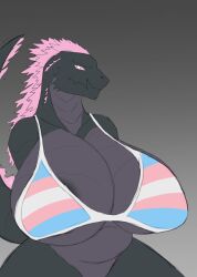 belly big_breasts bombastickitten bra clothing female female_only godzilla gradient_background looking_at_viewer scalie transgender_pride_colors