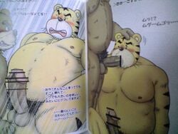 anthro balls bear blush censored chubby feline fellatio forced forced_oral fur furry furry_only gay japanese_text male oral oral_sex overweight penis sex shimajiro shimajiro's_dad shimataro text tiger uncut unknown_artist