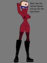 areolae arms_behind_back black_boots breasts countryhumans countryhumans_girl russia_(countryhumans) ushanka