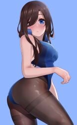 1girls ass ass_cleavage black_legwear black_pantyhose blue_background blue_eyes blue_eyes_female blue_headphones blue_leotard blush blushing_at_viewer blushing_female breasts brown_eyebrows brown_hair brown_hair_female busty busty_female busty_teen butt_crack butt_crack_outline cleavage curvy curvy_body curvy_female curvy_figure curvy_hips dot_nose elbows embarrassed embarrassed_female female female_focus female_only fingers go-toubun_no_hanayome hair_between_eyes hair_over_one_eye headphones high_resolution high_school_student highres igarashi_kyouhei large_breasts lean_body lean_figure legs legwear leotard light-skined_female light-skinned light-skinned_female light_skin light_skin_female light_skinned light_skinned_female lips long_hair looking_at_viewer looking_down looking_down_at_viewer looking_sideways looking_to_the_side nakano_miku nekomugiharu pantyhose parted_bangs school_girl shoulders sideboob simple_background slender_body slender_waist slim_girl slim_waist solo standing teen_girl teenage_girl teenager thick_ass thick_thighs thighband_pantyhose thighs thin_waist underboob upper_body wide_hips