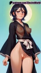 1girls abs ai_generated bleach bleach:_the_thousand-year_blood_war blush breasts completely_nude electroworld female female female_focus female_only kuchiki_rukia nipples nude nude_female presenting pussy solo solo_focus