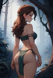 1futa ai_generated ass brown_hair dickgirl futanari green_eyes hips jungle jungle_girl larsmu loincloth vines wide_hips