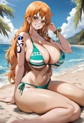 1girls 4k ai_generated beach beach_towel big_breasts bikini cleavage curvy curvy_female curvy_figure deep_cleavage dripping dripping_wet female female_only hand_on_butt hand_on_own_breast hand_on_own_chest hips huge_breasts kneeling large_breasts massive_breasts nami nami_(one_piece) narrow_waist naughty_face obscured_eyes one_piece open_mouth posing posing_for_the_viewer seductive seductive_mouth seductive_smile self_upload solo solo_male sweatdrop sweating sweaty sweaty_body sweaty_breasts thick_thighs tight_bikini wide_hips yeetyboi5000