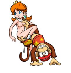 bottomless color crossover cum cum_drip cum_inside diddy_kong donkey_kong_(series) female furry human interspecies kong male mario_(series) mario_hoops_3_on_3 midnightspook nintendo princess_daisy self_upload straight topless transparent_background