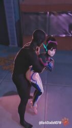 1boy 1girls 3d 3d_(artwork) 9:16 barkstudionsfw brown_hair carrying cute d.va d.va_(overwatch_2_suit) dark-skinned_male dark_skin female from_side held_up interracial lifted lifted_up light-skinned_female light_skin male overwatch overwatch_2 pout pouting reverse_suspended_congress sex sex_from_behind shorter_than_10_seconds sound straight tagme vertical_video very_dark_skin video
