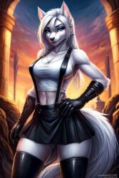 ai_generated blue_eyes cosplay furry sarah_snowpaw tifa_lockhart_(cosplay) white_hair wolf