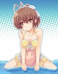 bow brown_hair clannad furukawa_nagisa nagisa_furukawa short_hair swimsuit