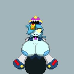 1girls big_breasts blue_body blue_hair brawl_stars colette_(brawl_stars) female_only inspector_colette pixel_art pumpkinz6 solo supercell yellow_eyes