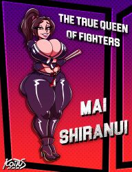 ass big_ass big_breasts big_butt breasts cleavage fatal_fury fatal_fury:_city_of_the_wolves koituskazam leather leather_boots leather_clothing leather_gloves leather_jacket leather_pants mai_shiranui mai_shiranui_(city_of_the_wolves) midriff thick_thighs thighs