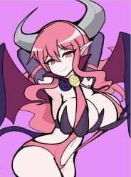 arms_behind_head breasts disgaea large_breasts nippon_ichi_software skimpy_clothes succubus succubus_(disgaea) succubus_costume succubus_horns succubus_tail succubus_wings thighs watako_kkac