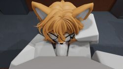 1boy1girl anthro blowjob canine closed_eyes daftcritter damīnu dummy_(roblox) furry glasses large_penis office orange_fur orange_hair roblox shiba_inu