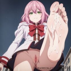 ai_generated cum_in_feet cum_on_feet feet female_only foot_fetish foot_job footjob kaifuku_jutsushi_no_yarinaoshi leg_up mad_face norn_clatalissa_jioral pink_hair pixiv princess redo_of_healer stelline_orb visible_pussy