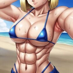 1girls abs ai_generated android_18 armpit armpit_fetish armpits beach big_breasts blonde_female blonde_hair blonde_hair breasts dragon_ball dragon_ball_super dragon_ball_z female female_abs female_only fit fit_female micro_bikini muscles muscular muscular_female puckout selfie shorts smile smiling sweat sweat_fetish sweating sweaty sweaty_armpits sweaty_body sweaty_breasts tight_bikini