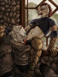 anthro armor bethesda_game_studios blue_eyes brown_hair clitoris cunnilingus cuntboy cuntboy/male duo felid fur furry genitals hair hi_res intersex khajiit leopard licking male mammal microsoft muepin oral pantherine pussy sex the_elder_scrolls the_elder_scrolls_online tiger tongue transgender transgender_male transmasc vaginal_penetration vulva white_body white_fur zerith-var