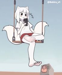 6ahiru ai_assisted animated animation balls cbt chastity chastity_cage clothed clothed_female cock_and_balls_torture cum erection feet feet_up fei_ren_zai fei_ren_zai_(non_human) female femdom foot_fetish foot_focus footjob fox_ears fox_girl fox_tail holding_phone ignoring jiuyue kicking loop looping_animation no_penetration penis penis_out playing_videogame sitting swing tagme teasing video white_hair
