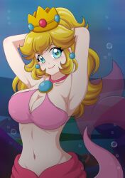 big_breasts female jpeg mario_(series) mermaid pink_tail princess_peach tail underwater wah-ngt