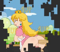 1up anal animated elbow_gloves gloves mario_(series) multiple_boys multiple_penises mushroom nintendo princess_peach runodle super_mario_bros.