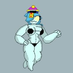 1girls bikini blue_body blue_eyes brawl_stars colette_(brawl_stars) dress female female_only inspector_colette pixel_art pumpkinz6 solo supercell yellow_eyes