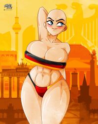 1girls alvarikokearte belly belly_button big_breasts breasts cleavage collarbone female female_focus female_only germany huge_breasts large_breasts light-skinned_female light_skin navel original original_character personification revealing_clothes solo solo_female