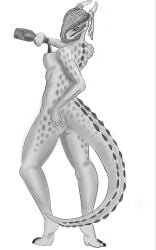 argonian big_breasts dancing female_focus female_only fluids realistic simple_background the_elder_scrolls zbychekart