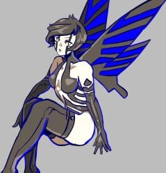 armwear atlus black_hair bottomless breasts casual demi-fiend european_mythology fairy featureless_breasts female fusion humanoid kamo_pasta legwear megami_tensei monster monster_girl mythology pale_skin pixie pixie_(megami_tensei) public_domain shin_megami_tensei shin_megami_tensei_iii:_nocturne tattoo thighs topless wings yellow_eyes