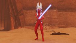 1girls 3d alexbridger geonosian geonosis jedi lightsaber naked nude nude_female pussy shaak_ti star_wars togruta white_lips