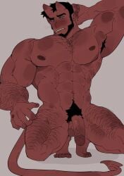 abs aries03220 balls bara beard biceps big_balls big_penis demon demon_horns devil devil_horns flaccid male male_nipples male_only male_pubic_hair muscular_male nipples nude pecs penis red_body red_skin solo solo_male