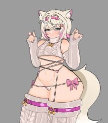 1girls blush dog_ears embarrassed female_only flat_chest hololive hololive_english hololive_english_-advent- mococo_abyssgard paulozadias peagade revealing_clothes tummy virtual_youtuber