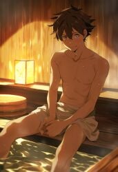 1boy ai_generated brown_hair eureka_seven male male_only renton_thurston towel