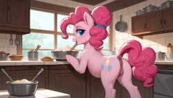 ai_generated animal_genitalia animal_pussy anus ass blue_eyes bowl cutie_mark dock earth_pony equid equine equine_genitalia equine_pussy female friendship_is_magic fur hasbro horse my_little_pony pink_body pink_fur pink_hair pinkie_pie_(mlp) pony pussy solo tail