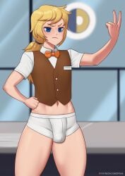 1boy 2d adventure_time alternate_version_available blonde_hair blonde_hair_blue_eyes blonde_male blue_eyes femboy finn_the_human light-skinned_male light_skin long_hair male_focus midriff navel ponytail rule_63 solo solo_male thighs tied_hair trap twink two_fingers_up zipsha