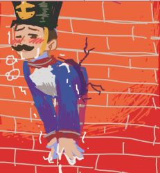 1boy blushing doodle gay glory_hole guts_&_blackpowder guts_and_blackpowder jean_(guts_and_blackpowder) mustache roblox stuck_in_wall suicide