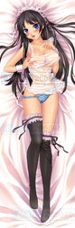 black_hair blush breasts dakimakura female female_only human human_only k-on! large_breasts legs lying mio_akiyama_(k-on!) panties pointy_chin see-through solo striped striped_panties tamachan_(pixiv) thighhighs underwear watermark