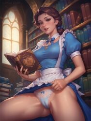 1girls ai_generated angel_light angel_light_(artist) beauty_and_the_beast belle belle_(beauty_and_the_beast) brown_eyes brown_hair cameltoe disney disney_princess from_below panties princess