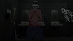 ass clothed cyrivr dark_environment dim_lighting female jpeg light-skinned_female light_skin nipples pale-skinned_female pale_skin pierced_nipples piercing piercings pink_nipples solo vr_media vrchat vrchat_avatar white_hair wolf_cut