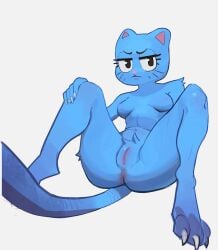 2023 anus bimp_10 black_eyes blue_fur blue_hair breasts cartoon_network feline female female_focus female_only furry nicole_watterson nipples pussy the_amazing_world_of_gumball white_background