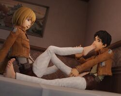 2boys 3d armin_arlert attack_on_titan barefoot big_feet eren_jaeger feet_on_face feet_on_penis foot_fetish foot_lick looking_at_another male_only mrgtsfloop self_upload shingeki_no_kyojin smiling