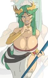 1girls bimbo breasts cleavage clothed female female_only green_eyes green_hair huge_breasts kid_icarus leedraw11 looking_at_viewer nintendo palutena smile solo tagme very_long_hair wink