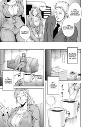 business_attire business_suit business_woman closed_eyes clothed clothed_female clothed_male coffee coffee_mug doujinshi drugged drugging drugs happy hard_translated jyoka office office_lady original ponytail smile suit suit_and_tie tie translated