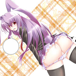 ass blank_word_bubble blush bunny_ear long_hair panties panty_pull purple_hair red_eyes reisen_udongein_inaba sesield skirt syringe tears thighhighs touhou underwear