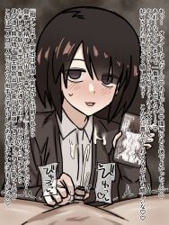 1boy1girl blush blush_lines boyfriend-girlfriend brown_eyes brown_hair caption censored cheating cheating_girlfriend climax clothed clothed_female color colored cuck cuckold cuckold_pov cuckolding cum cumming dirty_talk ejaculation enari eyebrows eyebrows_visible_through_hair eyes_visible_through_hair female genital_fluids genitals grabbing grabbing_penis handjob holding_object holding_phone japanese_text light-skinned_female light_skin male male_orgasm netorare ntr nude nude_male onomatopoeia open_legs open_mouth orgasm penis precum precum_on_penis short_hair sweat sweatdrop teasing teasing_cuck_with_phone text translated translation_check tremble_spikes trembling