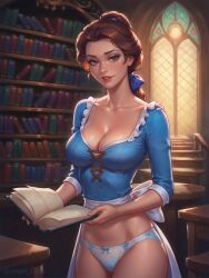 1girls ai_generated angel_light angel_light_(artist) beauty_and_the_beast belle belle_(beauty_and_the_beast) breasts brown_eyes brown_hair cleavage disney disney_princess panties princess