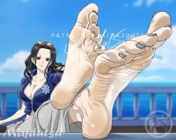 2d edited feet feet_focus female female_only foot_fetish foot_focus full_color fully_clothed majdutsu nico_robin no_penetration no_sex one_piece solo solo_female